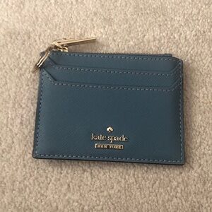 EUC Kate Spade blue leather wallet with gold hardware